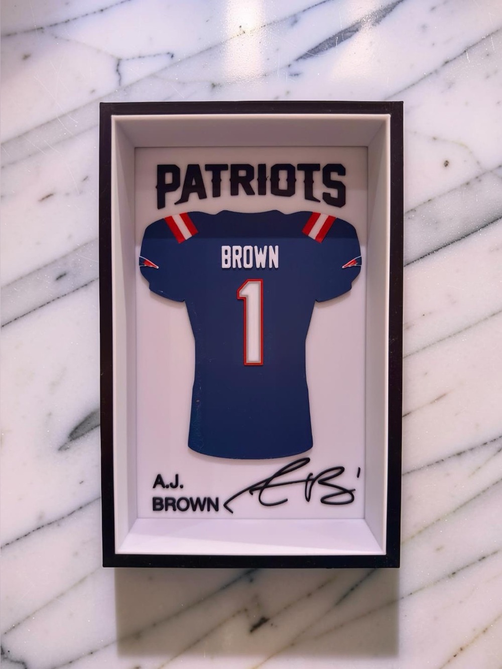 AJ Brown Patriots #1 Jersey Display 3D Shadow Box NFL Football Gift